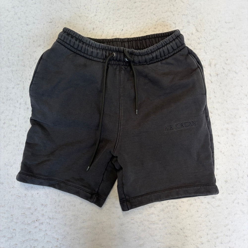 Air Jordan Sweat Shorts Mens Small Black Washed Fleece Zipper Pocket